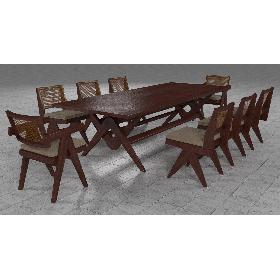 Cassina Jeanneret Capitol Complex Table with Office Chair and Mahogany Chair with Cushions Set 3D model